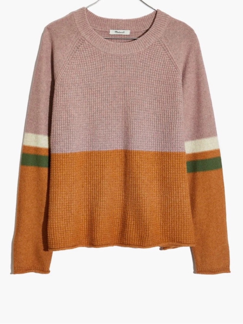 Madewell Merino Wool Blend Colorblock Waffle Knit Sweater XS Oversized Pullover